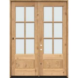 8'0" Tall 6-Lite Low-E Knotty Alder Prehung Wood Double Door Patio Unit