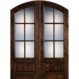 8'0" 6-Lite Low-E Knotty Alder Arch Top Prehung Double Wood Door Unit