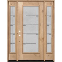 Full Lite Knotty Alder Wood Door Unit with Sidelites #7072