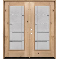 Full Lite Knotty Alder Wood Double Door Unit #7072