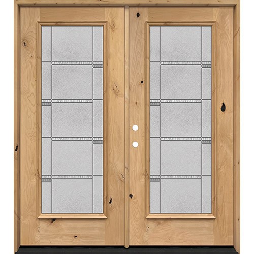 Full Lite Knotty Alder Wood Double Door Unit #7072