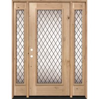 Full Lite Diamond Knotty Alder Wood Door Unit with Sidelites #7096