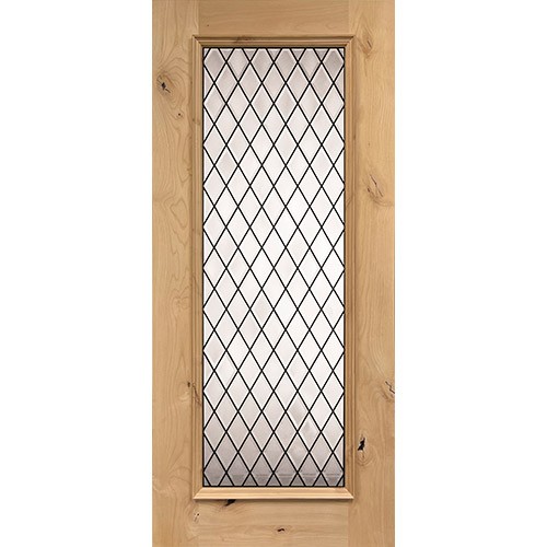 Full Lite Diamond Knotty Alder Wood Door Prehung Door Unit #7096