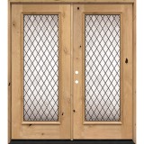 Full Lite Diamond Knotty Alder Wood Double Door Unit #7096