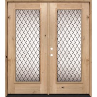 Full Lite Diamond Knotty Alder Wood Double Door Unit #7096