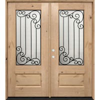 3/4 Lite Internal Grille Knotty Alder Wood Double Door Unit #7097