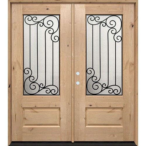 3/4 Lite Internal Grille Knotty Alder Wood Double Door Unit #7097