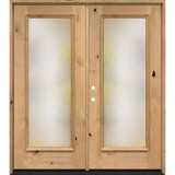 Privacy Glass Full Lite Knotty Alder Wood Double Door Unit