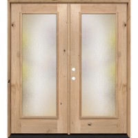 Privacy Glass Full Lite Knotty Alder Wood Double Door Unit