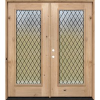 Full Lite Textured Diamond Knotty Alder Wood Double Door Unit #7107