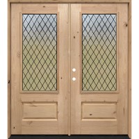 3/4 Lite Textured Diamond Knotty Alder Wood Double Door Unit #7117