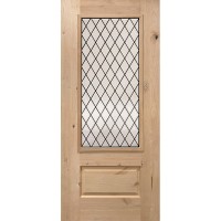 3/4 Lite Diamond Knotty Alder Wood Prehung Door Unit #7126