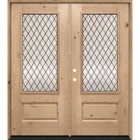 3/4 Lite Diamond Knotty Alder Wood Double Door Unit #7126