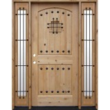 Rustic Knotty Alder Prehung Wood Door Unit with Speakeasy and Sidelites #7445