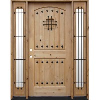 Rustic Knotty Alder Prehung Wood Door Unit with Speakeasy and Sidelites #7445