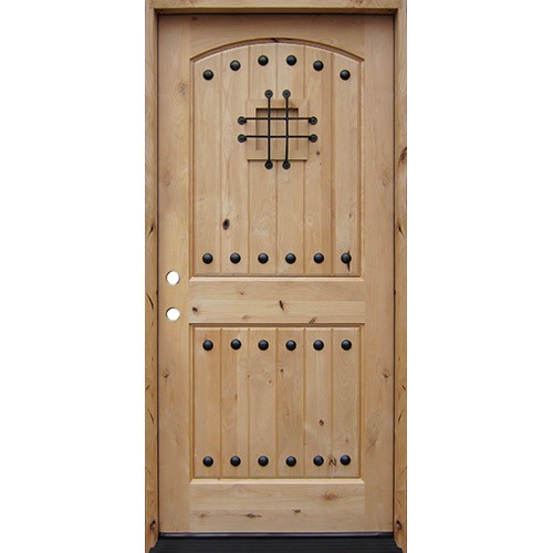 Rustic Knotty Alder Prehung Wood Door Unit with Speakeasy #7445