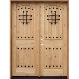 Rustic Knotty Alder Prehung Double Wood Door Unit with Speakeasy #7445