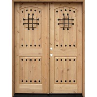 Rustic Knotty Alder Prehung Double Wood Door Unit with Speakeasy #7445