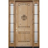 8'0" Tall Rustic Knotty Alder Prehung Wood Door Unit with Speakeasy and Sidelites #7453