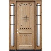 8'0" Tall Rustic Knotty Alder Prehung Wood Door Unit with Speakeasy and Sidelites #7453