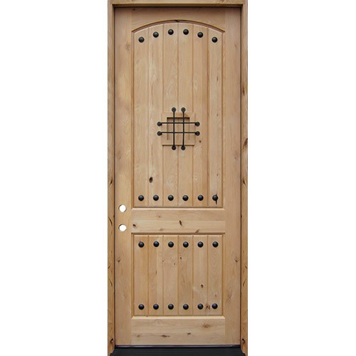 8'0" Tall Rustic Knotty Alder Prehung Wood Door Unit with Speakeasy #7453