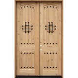 8'0" Tall Rustic Knotty Alder Prehung Double Wood Door Unit with Speakeasy #7453