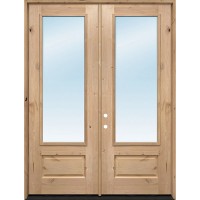 8'0" Low-E Clear 3/4 Lite Knotty Alder Wood Double Door Unit