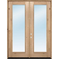 8'0" Low-E Clear Full Lite Knotty Alder Wood Double Door Unit