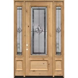 8'0" 3/4 Lite Fleur-de-lis Knotty Alder Wood Door Unit with Sidelites #7836