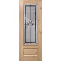 8'0" 3/4 Lite Fleur-de-lis Knotty Alder Wood Prehung Door Unit #7836