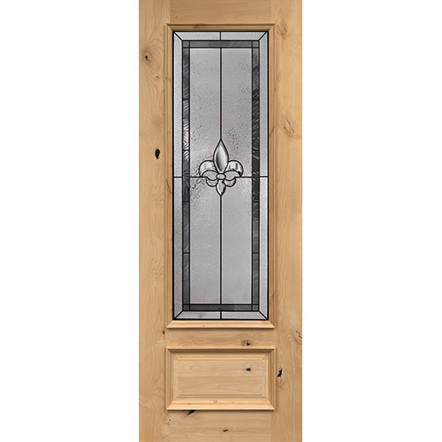 8'0" 3/4 Lite Fleur-de-lis Knotty Alder Wood Door Prehung Door Unit #7836