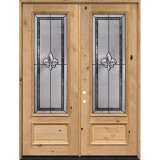 8'0" 3/4 Lite Fleur-de-lis Knotty Alder Wood Double Door Unit #7836