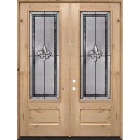 8'0" 3/4 Lite Fleur-de-lis Knotty Alder Wood Double Door Unit #7836
