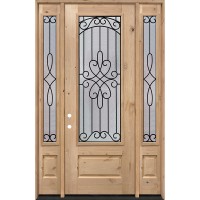 8'0" 3/4 Lite Internal Grille Knotty Alder Wood Door Unit with Sidelites #7845
