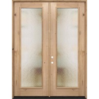 Privacy Glass 8'0" Full Lite Knotty Alder Wood Double Door Unit