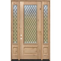8'0" 3/4 Lite Textured Diamond Knotty Alder Wood Door Unit with Sidelites #7897