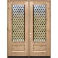 8'0" 3/4 Lite Textured Diamond Knotty Alder Wood Double Door Unit #7897