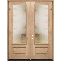 Privacy Glass 8'0" 3/4 Lite Knotty Alder Wood Double Door Unit