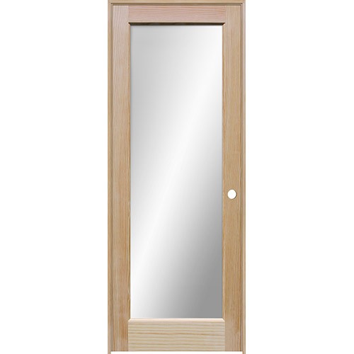 Mirror Glass Pine Wood Interior Door Unit