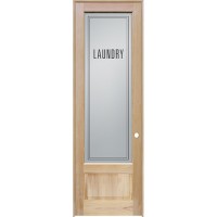 8'0" Tall Modern Laundry Glass Pine Wood Interior Door Unit
