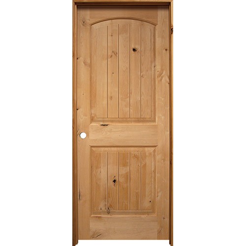 6'8" Tall 2-Panel Arch V-Grooved Knotty Alder Prehung Interior 1-3/4" Door Unit