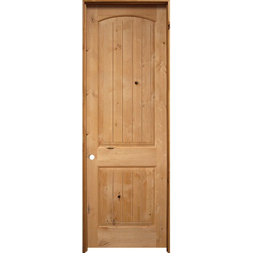 8'0" Tall 2-Panel Arch V-Grooved Knotty Alder Prehung Interior 1-3/4" Door Unit