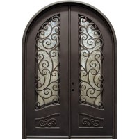 74" x 110" Blossom Radius Top Iron Prehung Double Door Unit