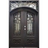 62" x 97" Imperial Arch Top Iron Prehung Double Door Unit with Transom