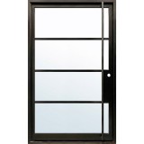 50" x 81" Modern Pivot Clear Glass Iron Prehung Door Unit