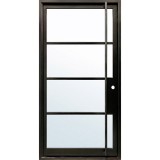 50" x 97" Modern Pivot Clear Glass Iron Prehung Door Unit