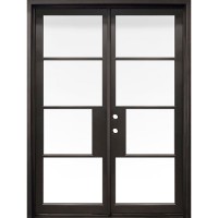 62" x 81" Modern 4-Lite Thin Low-E Iron Prehung Double Door Unit