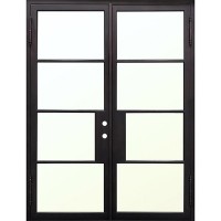 74" x 97" Outswing Modern 4-Lite Thin Low-E Iron Prehung Double Door Unit
