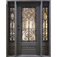 64" x 81" Victorian Iron Prehung Door Unit with Sidelites